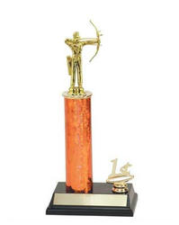 R2 Archery Trophies with a single round column and trim figure.