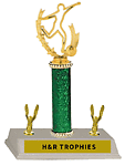 Boy or girl single post silhouette soccer trophy with trim R3-90435
