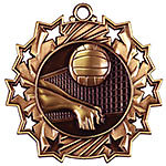 Ten Star Volleyball Medals TS-417 with Neck Ribbons
