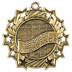 Ten Star Perfect Attendance Medals TS-511 with Neck Ribbons