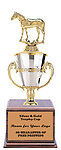 Thoroughbred Horse Cup Trophy with a Cherry Finish Base