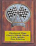 Checkered Flags Racing Plaque with Cherry Finish